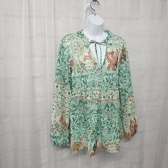 Misslook Blouse Boho Festival Green Floral Cottage Retro Hippie M - Picture 5 of 12